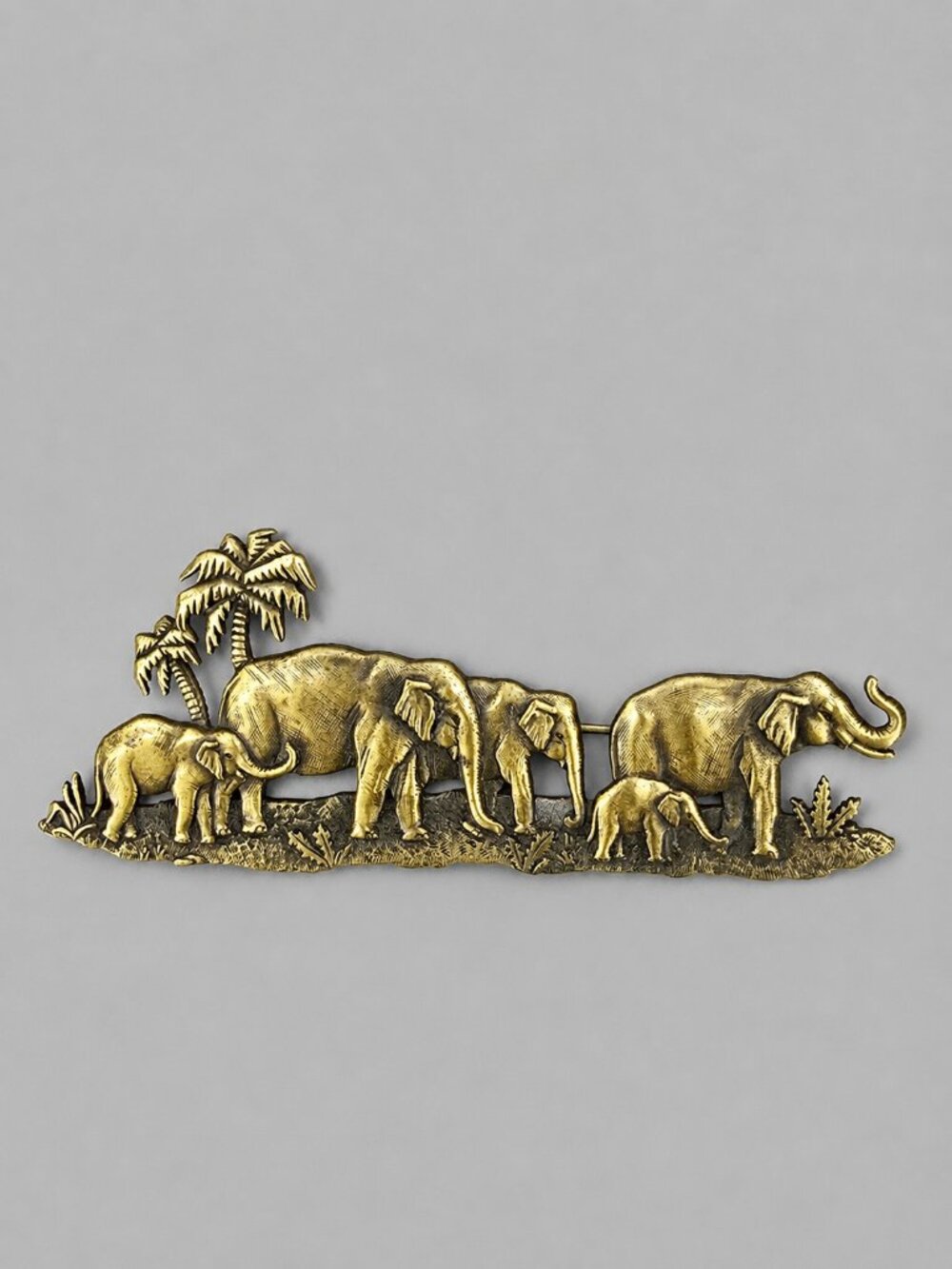 Vintage JJ Signed Elephant Family Brooch Pin Brass Tone African Safari Large